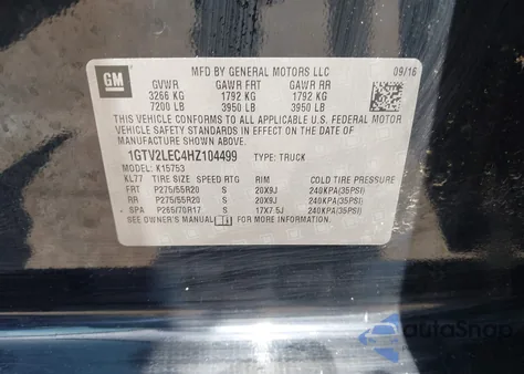 2017 GMC Sierra 1500 z USA, uszkodzony, nr VIN 1GTV2LEC4HZ104499